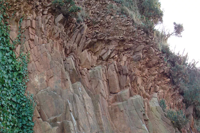 受土壤蠕变影响的岩石.jpg 受土壤蠕变影响的岩石