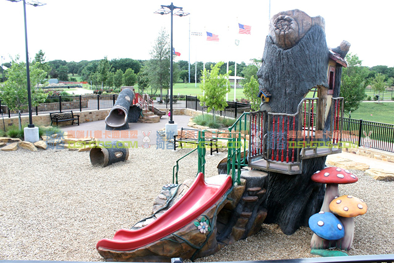 用水泥现场雕塑的仿木幼儿园滑梯-北京淡水河谷制作